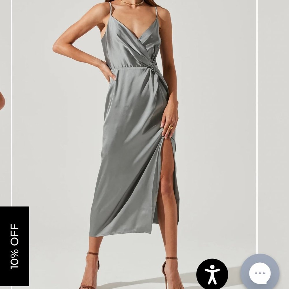 ASTR the label Twist Front Satin Midi Dress; size 6; color sage